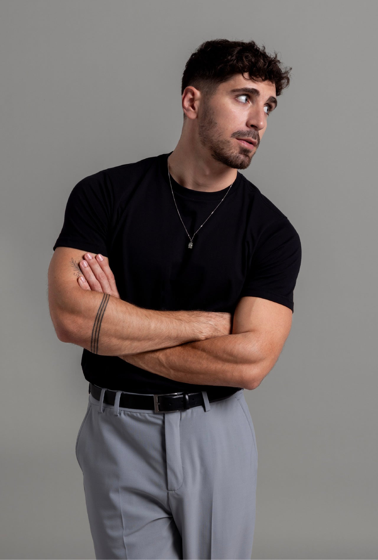 Jet black essential t-shirt FULL front view