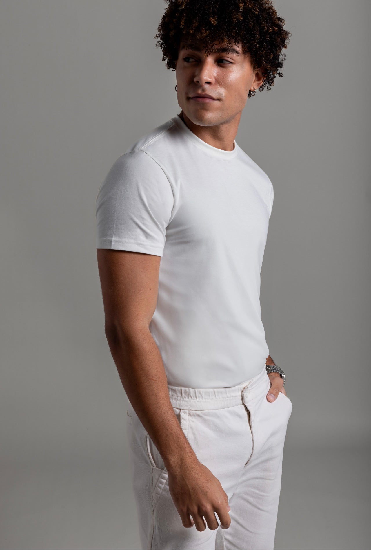 Off white pima cotton t-shirt front full body view