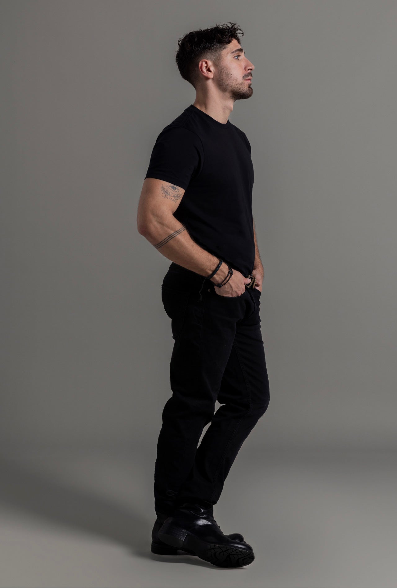 Men’s pima cotton t-shirt full body side view