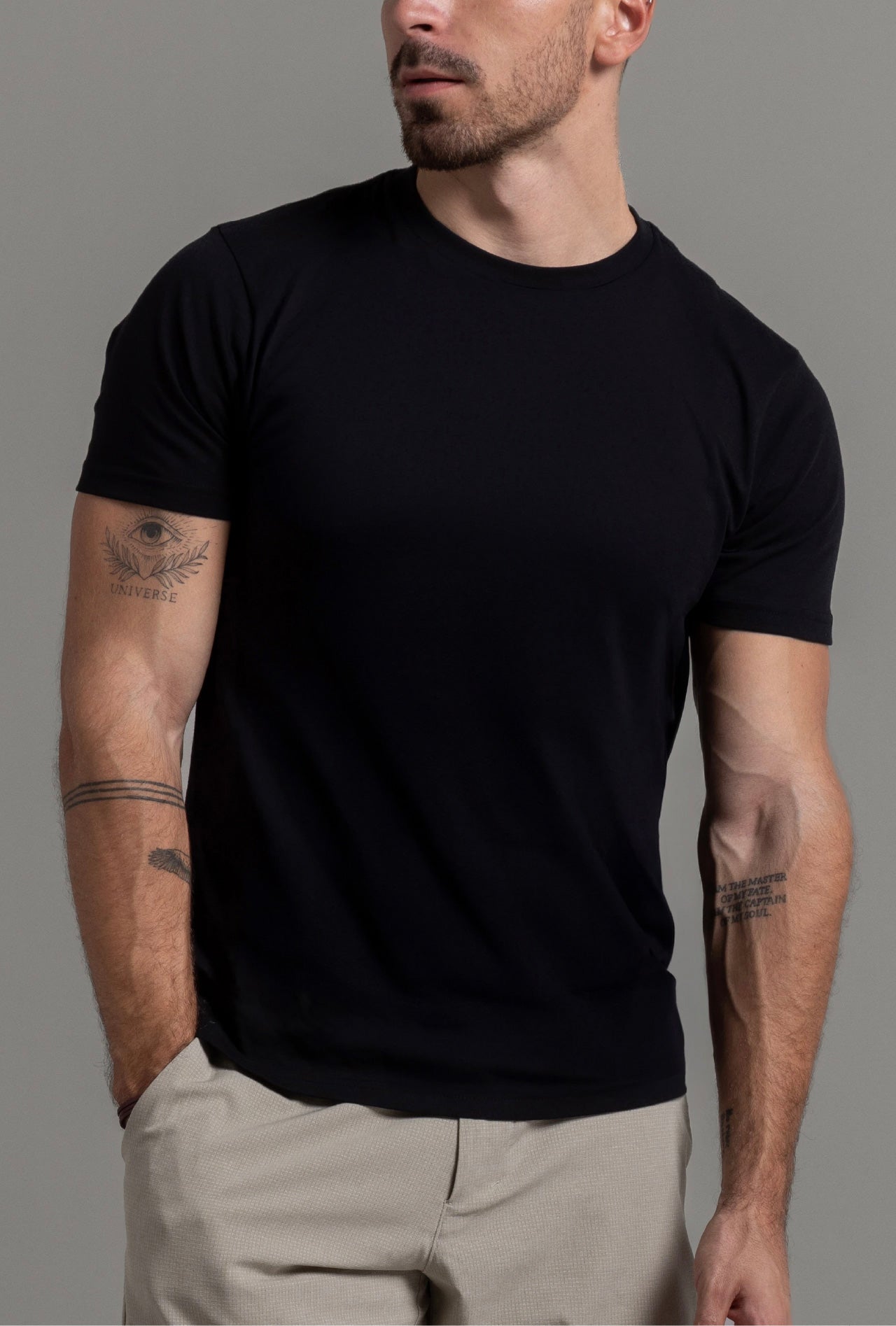 Jet black essential t-shirt front view