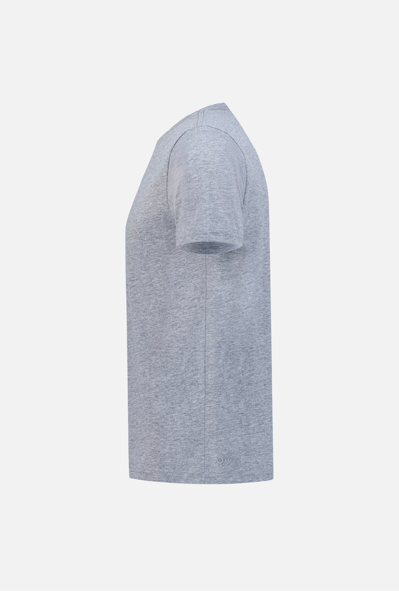 Men’s heather grey tee side pose