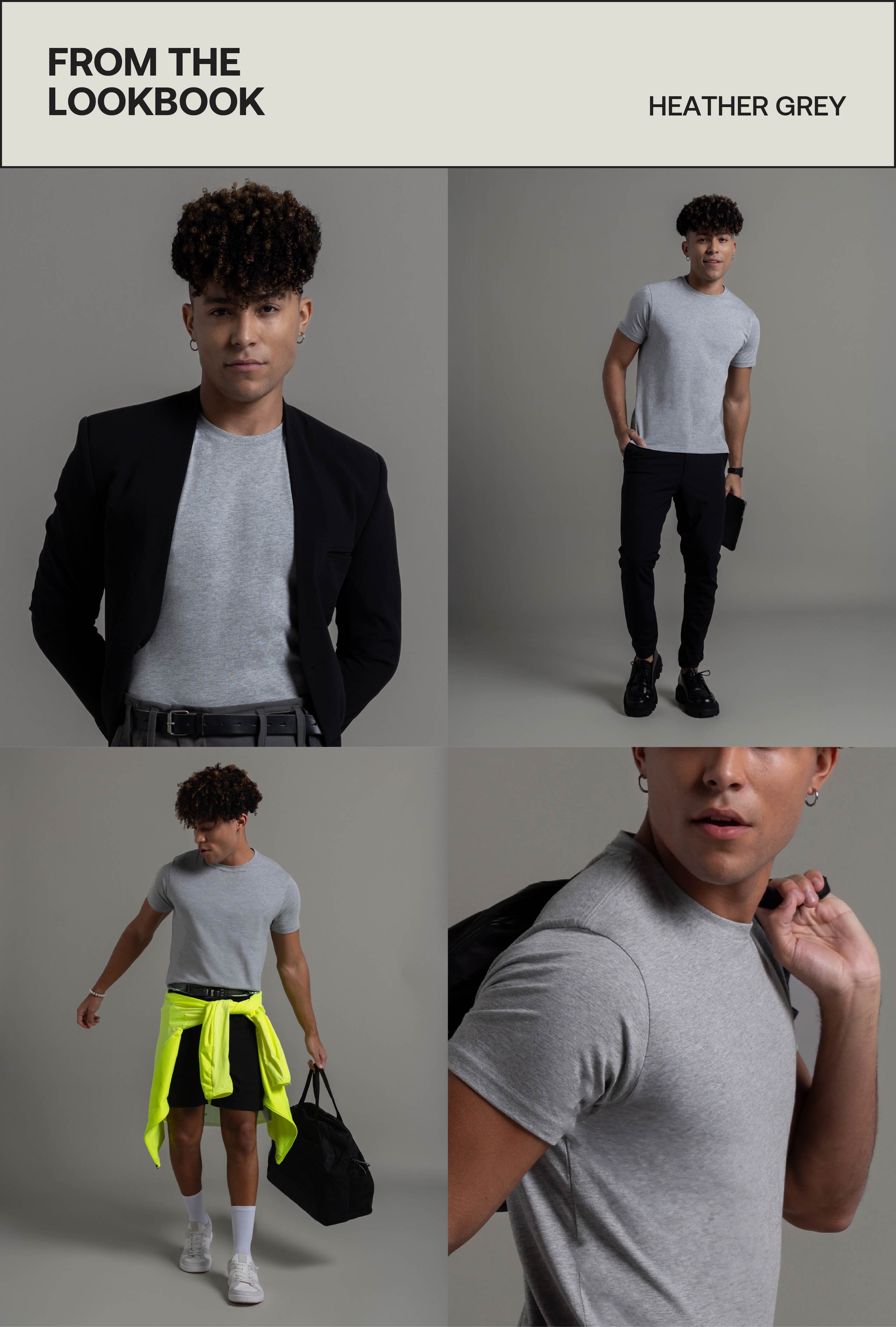 Walking pose men’s heather grey tee