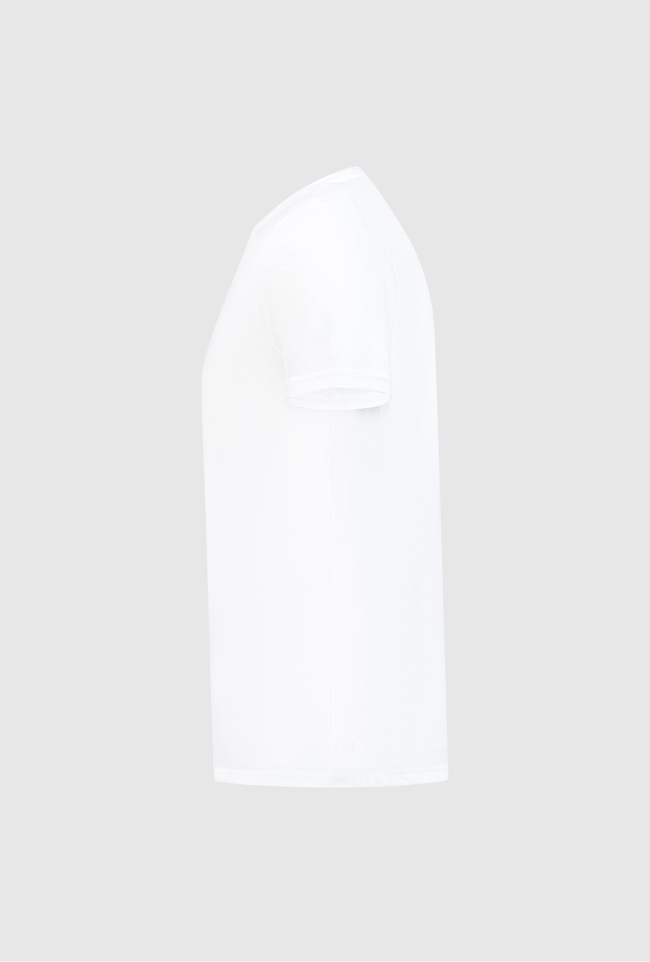 Men’s polar white tee side pose