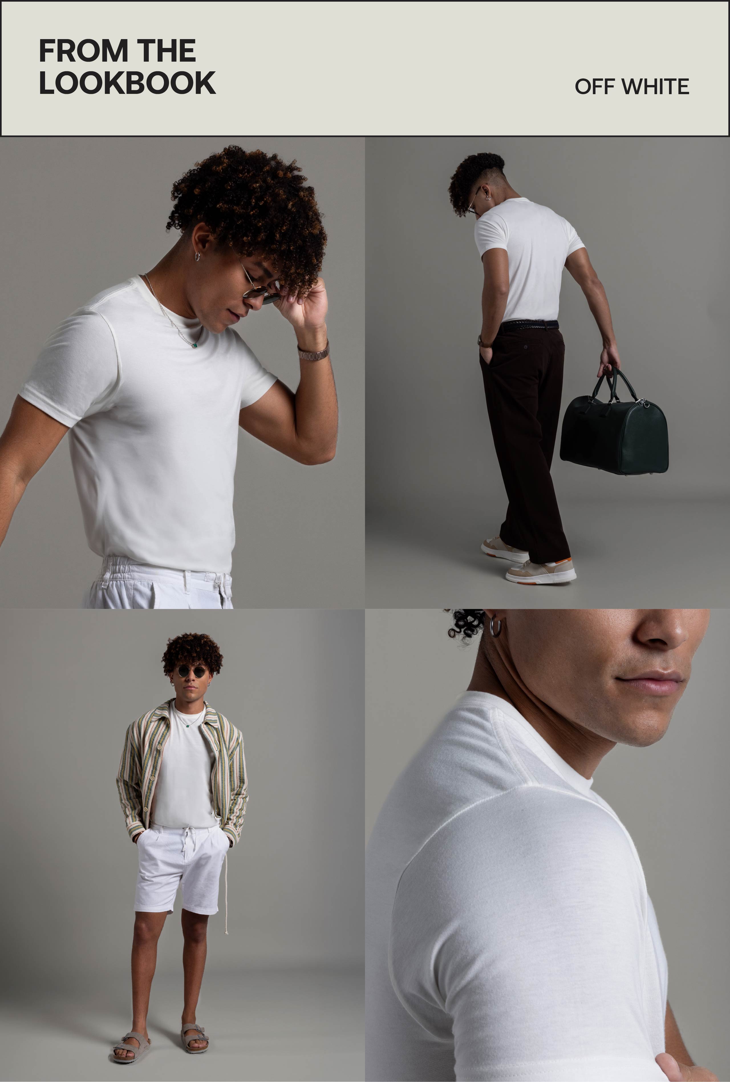 Walking pose men’s off white tee